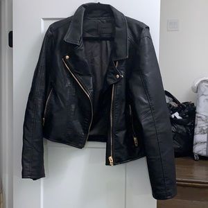 BlankNYC Faux leather motto jacket with rose gold